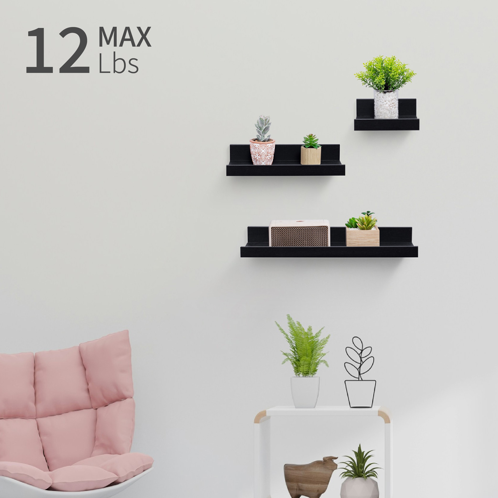 Floating Shelves 15.7" Wall Mounted Wood Shelves For Bathroom, Bedroom, Living Room, Kitchen, Hanging Shelf For Books/Storage/Decor With Invisible Brackets, Black_maomaolike.com